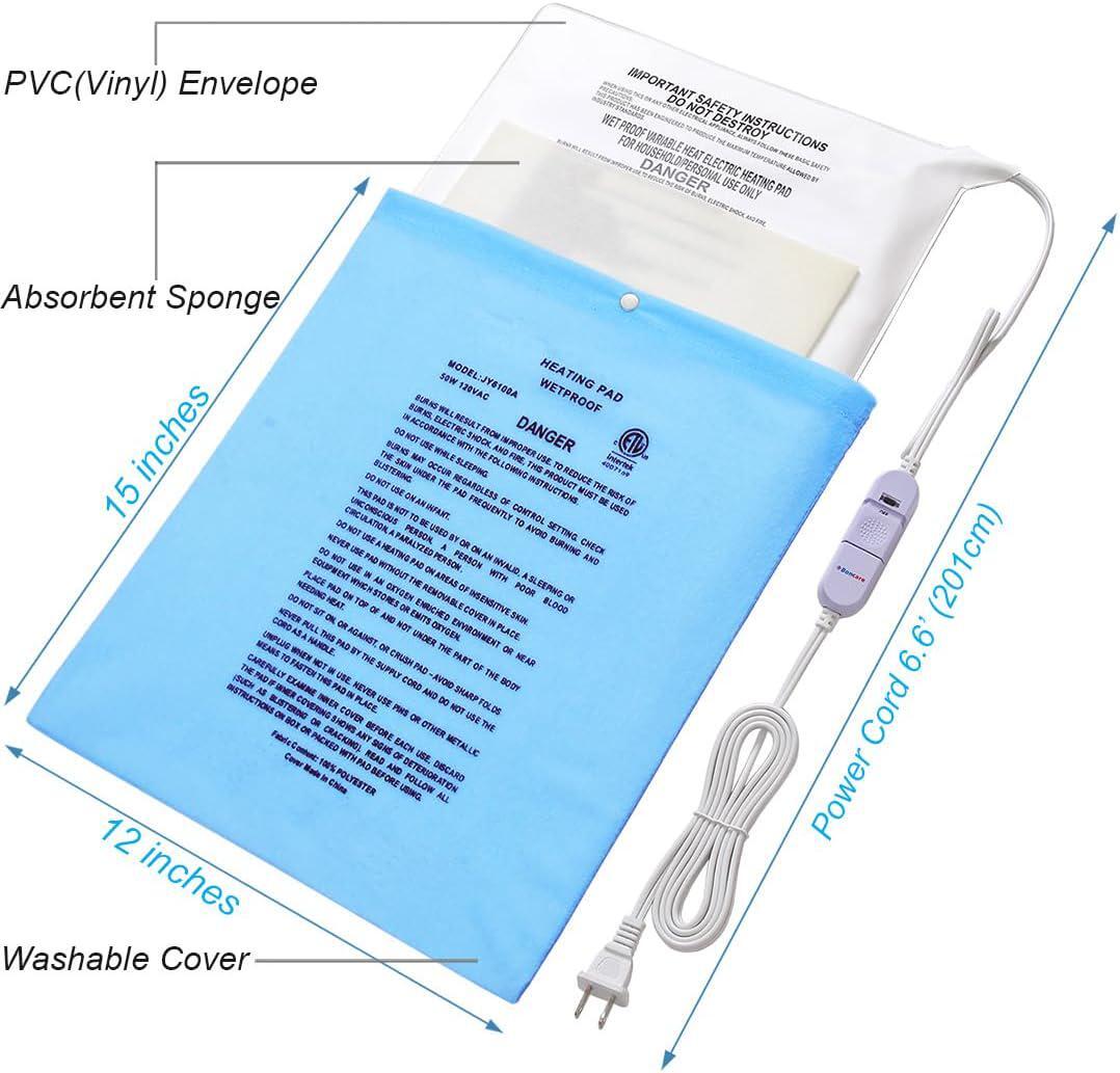 Electric Heating Pad For Back Cramps & Back Pain Relief No Auto Shut Off 12"X15"