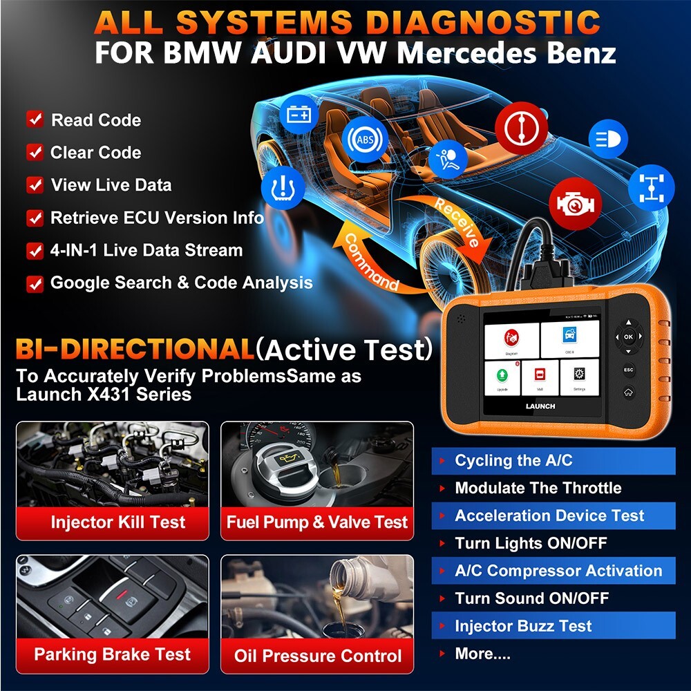 2025 LAUNCH Creader Elite 2.0 for BBA OBD2 Car Diagnostic Tools Scanner IMMO USA