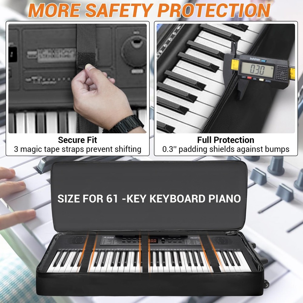 61-Key Keyboard Case with Wheels & Adjustable Shoulder Straps– Padded Rolling...