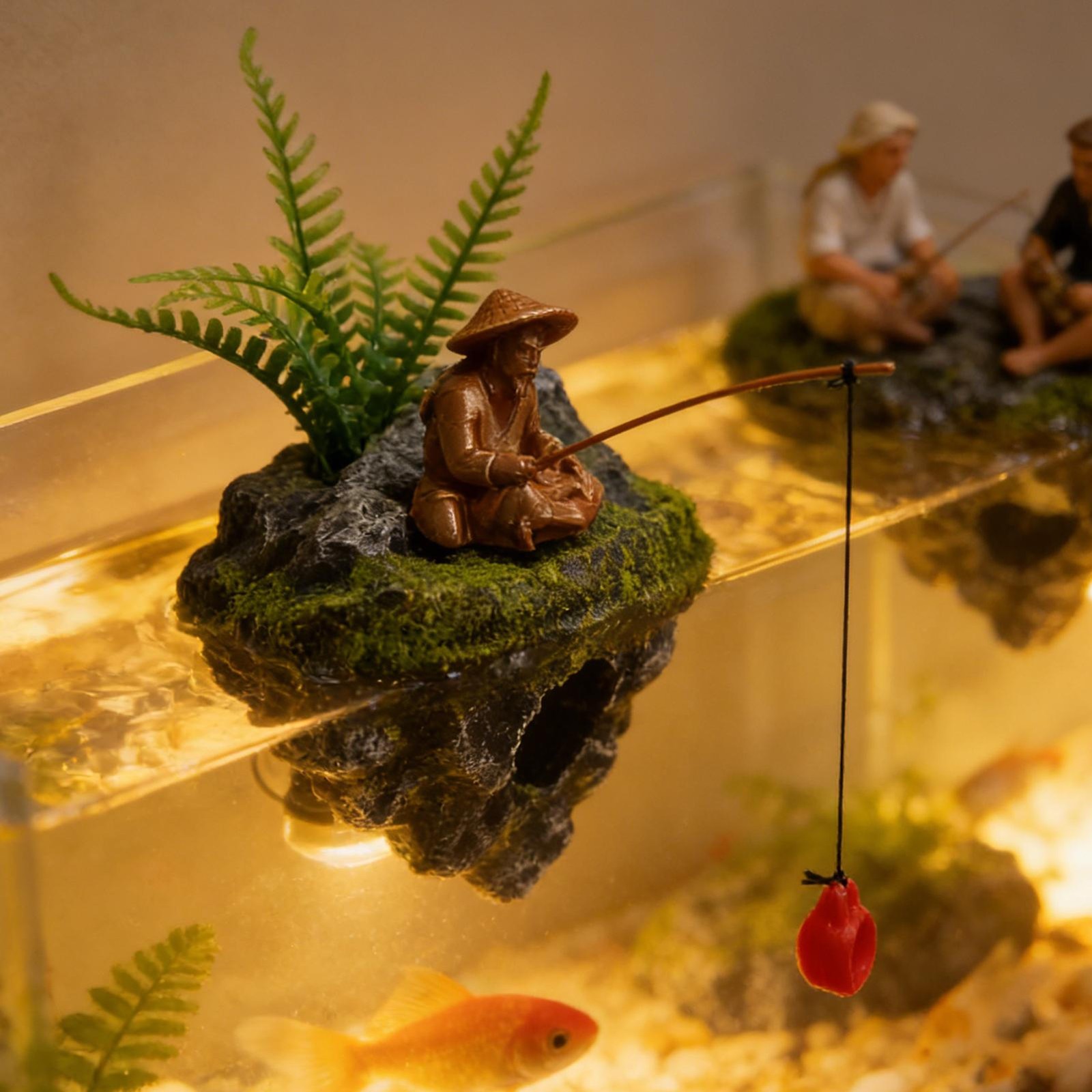 Aquarium Decorations Resin Realistic Small Floating Fisherman Island Fish