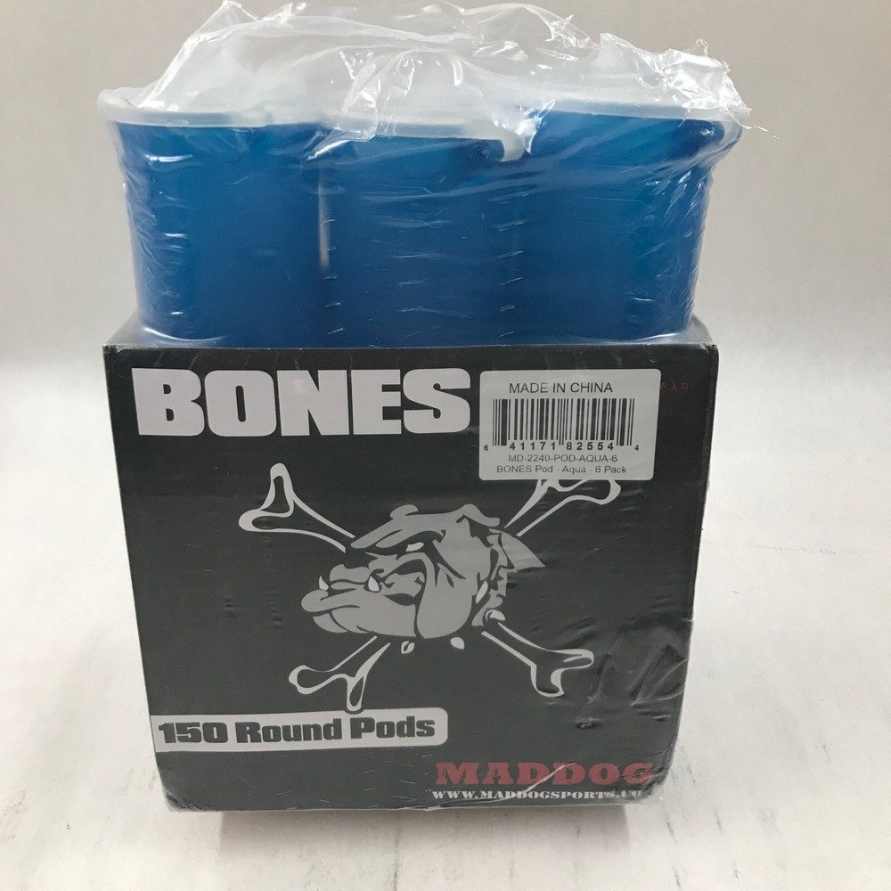 Maddog 150 Round BONES Paintball Pod - Aqua - 6 Pack