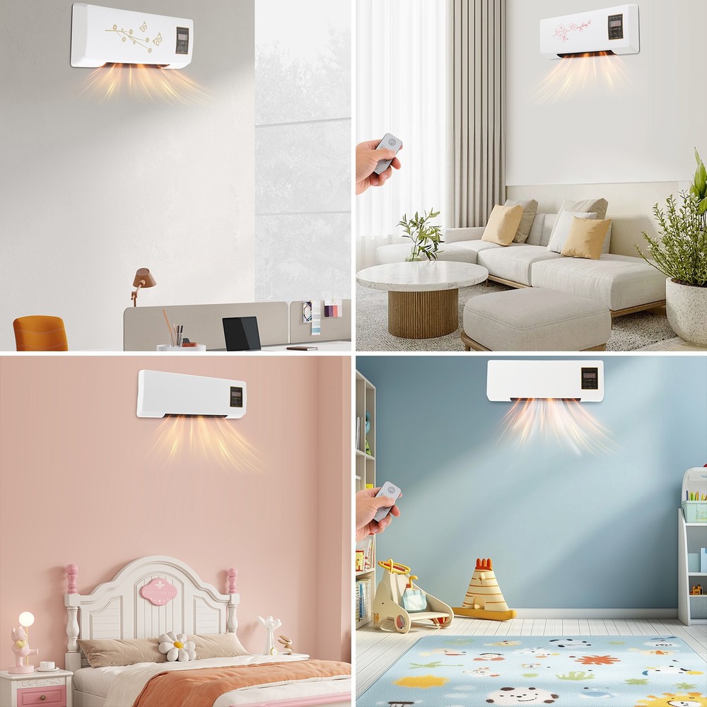 Bedroom 1400w Adjustable Temperature Timer Heater Wall Mounted Ptc Space Heater