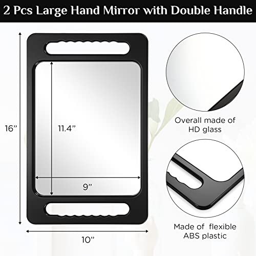 Large Double Handle Hand Mirror - Unbreakable Rectangular Hair Salon Tool, 15.75