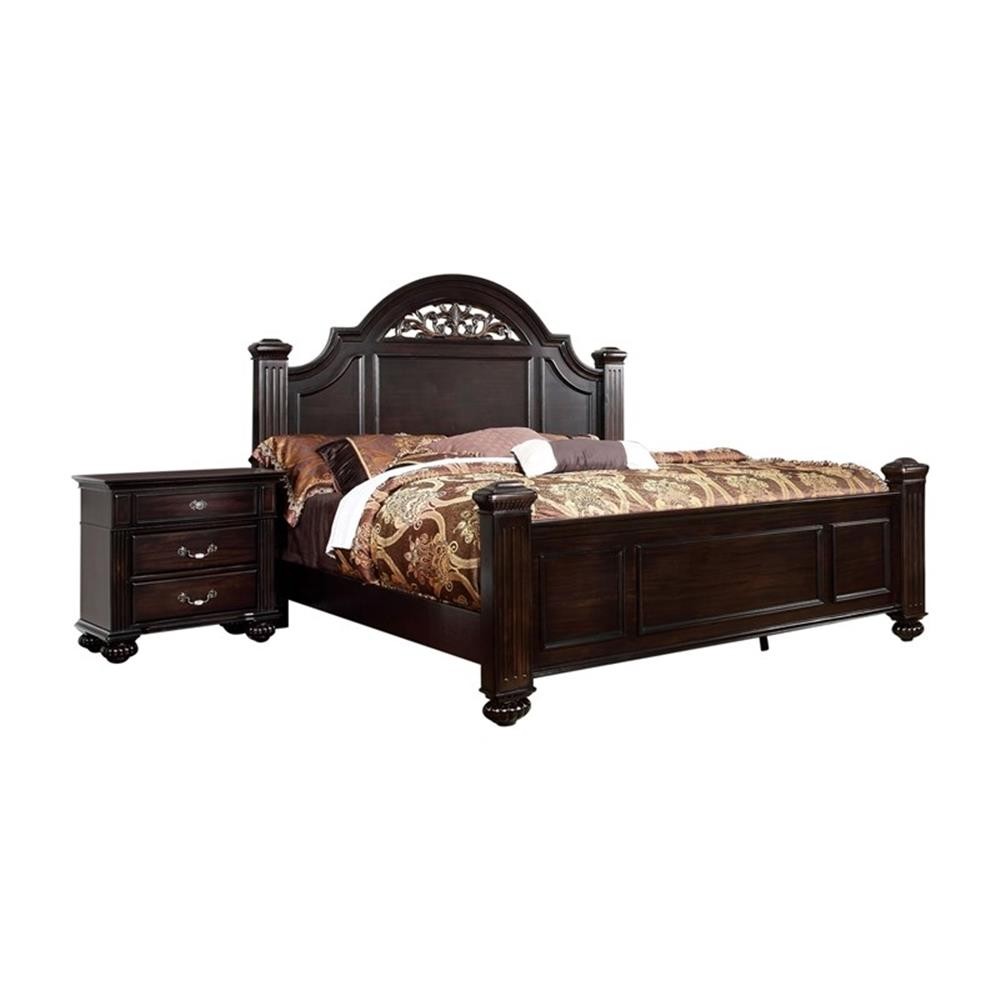 FOA Damos 2pc Dark Walnut Solid Wood Bedroom Set - Queen + Nightstand