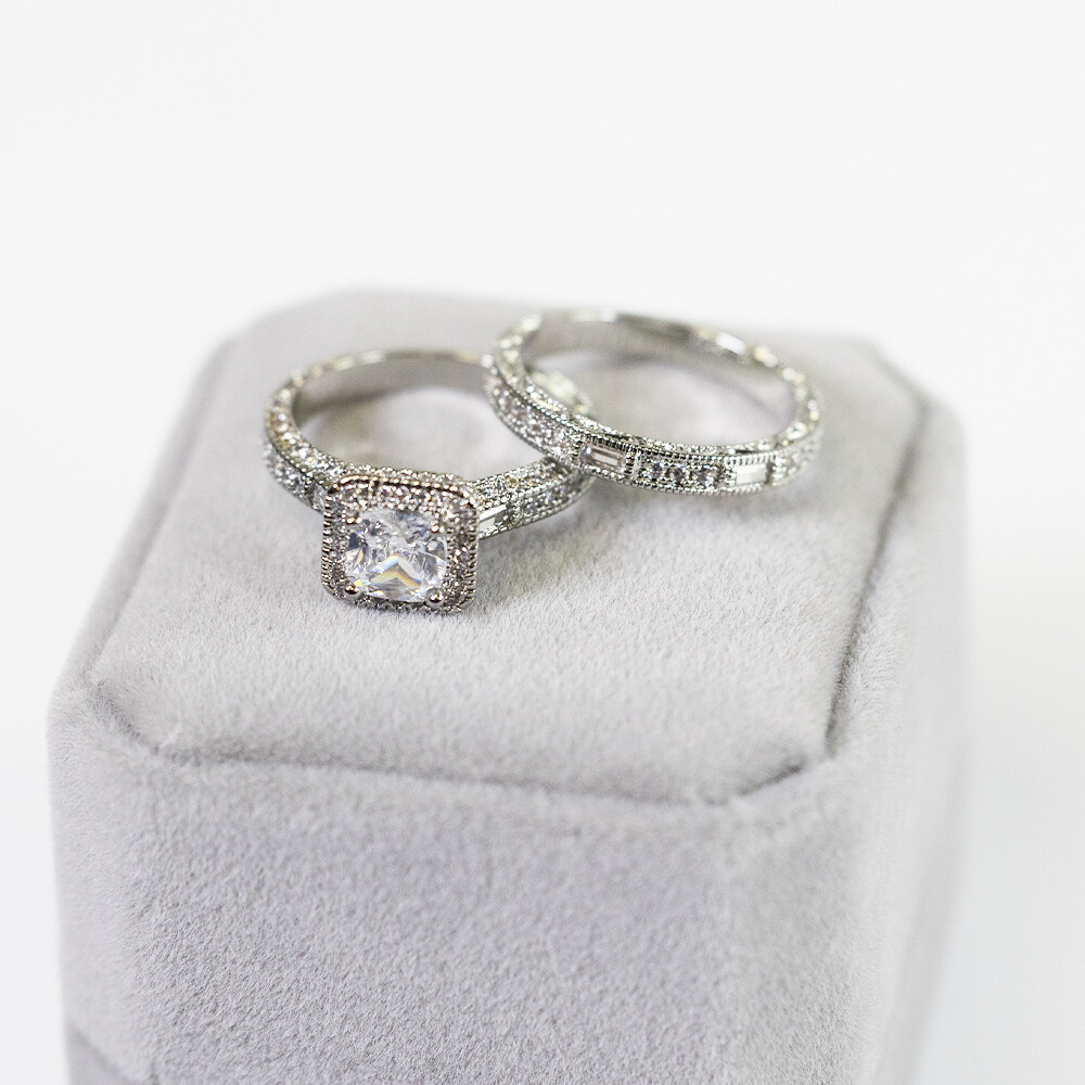 Engagement Ring Layered Ring Square Cut Crystal Ring for Every Day Gift for Her