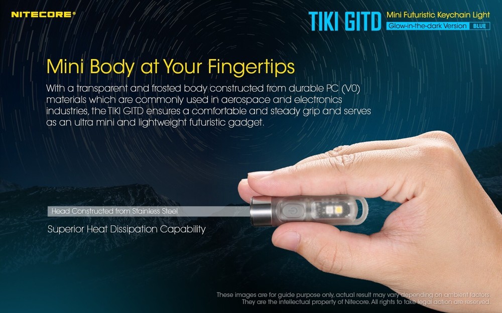 NITECORE TIKI GITD USB-C Blue 300 Lumen Keychain Flashlight UV/High CRI LED
