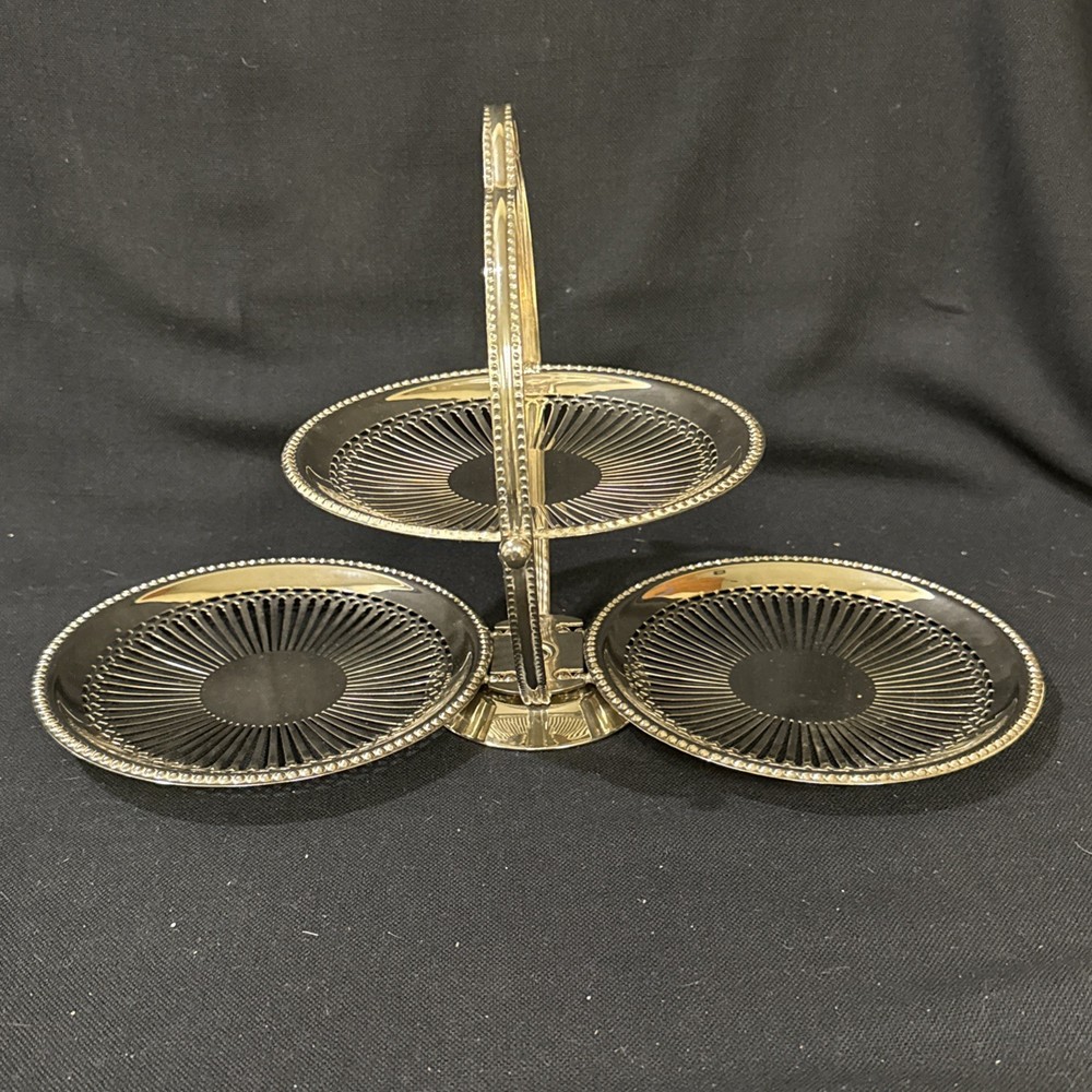 Vintage Folding Tiered Silverplate Dessert Stand Tray