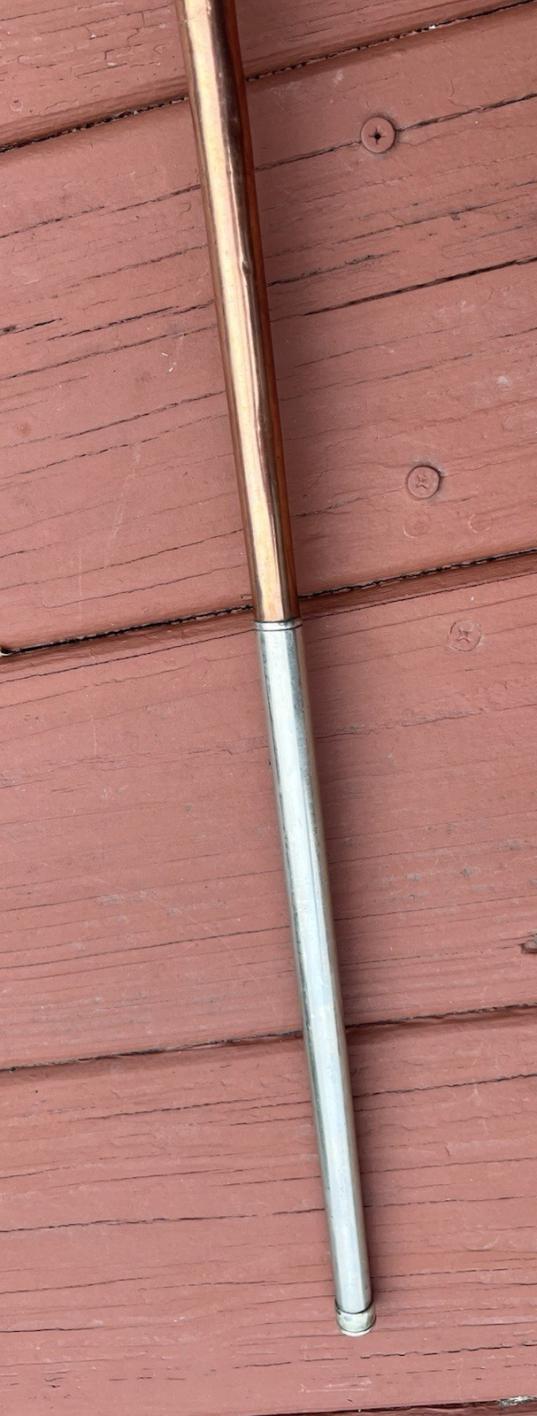 Signed George Potter Copper Brass Silver Long Fox Hunting Horn Wicker Sheath