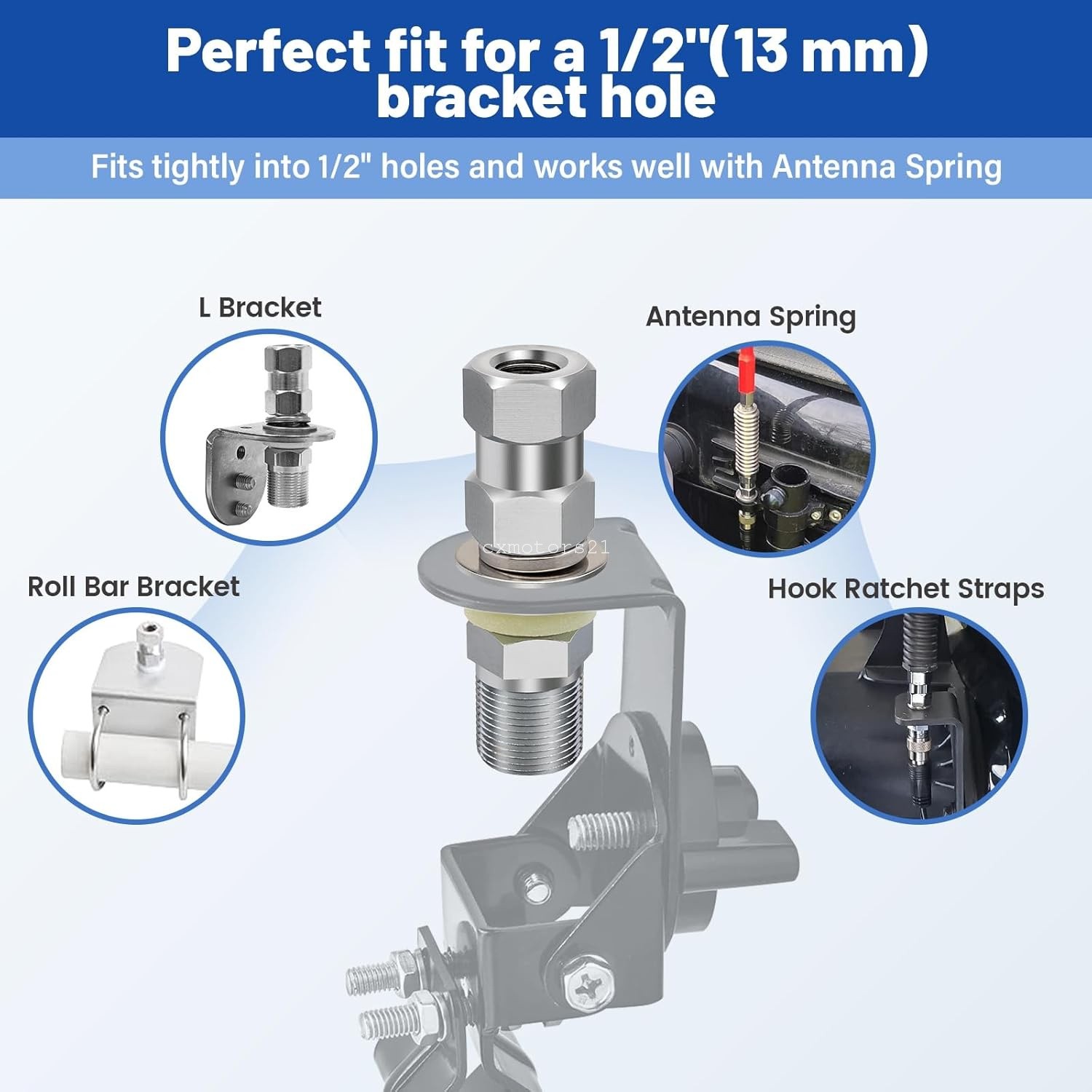 CB Antenna Stud Mount Adapter 3/8"x24 to SO-239 UHF Female Dual Hex Nut for Jeep