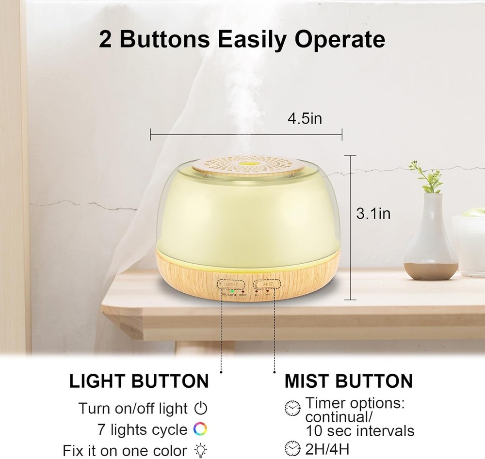 300ml Essential Oil Diffuser with Remote Control, 7-Color LED Lights, 4 Light