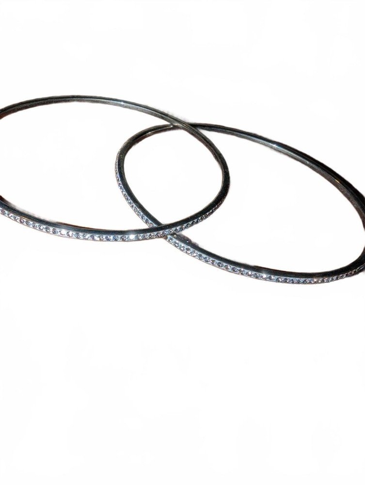 Sterling Silver Thin Bangle Bracelets with Rhinestones