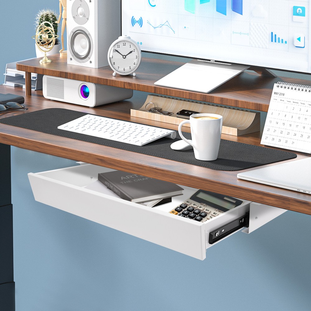 Under Table Mounted Sliding Pull-out Drawer Desk Mount Drawer Storage Organizer