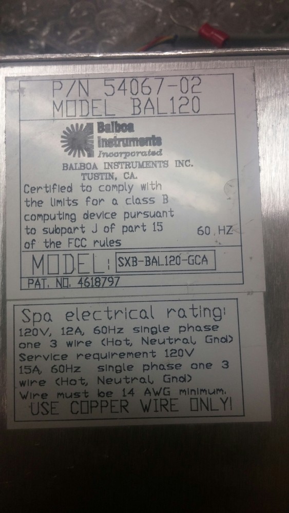 Balboa Instruments BAL120 54067spa tub pump controller