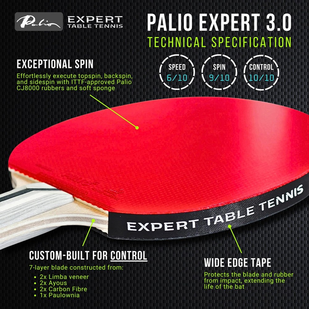 Palio Expert 3.0 Table Tennis Racket & Case | ITTF Approved High-Performance ...