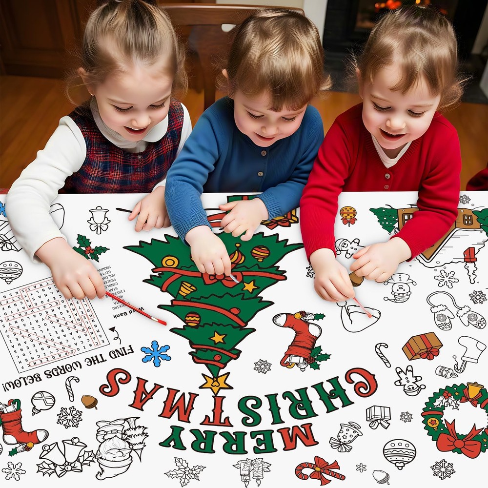 Christmas Coloring Tablecloth for 72" x 30" (Rectangular), 1 Pcs-chrsitmas