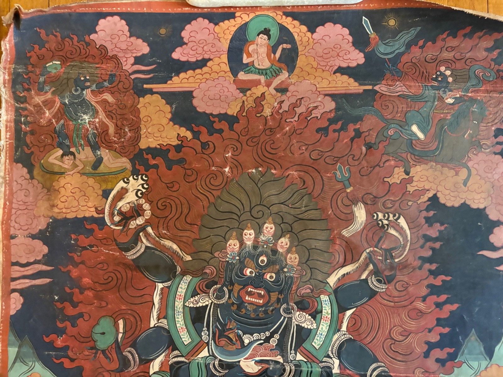 Mahakala Tibetian Thangka Painting on fabric - early 20th Century 28" x 19"