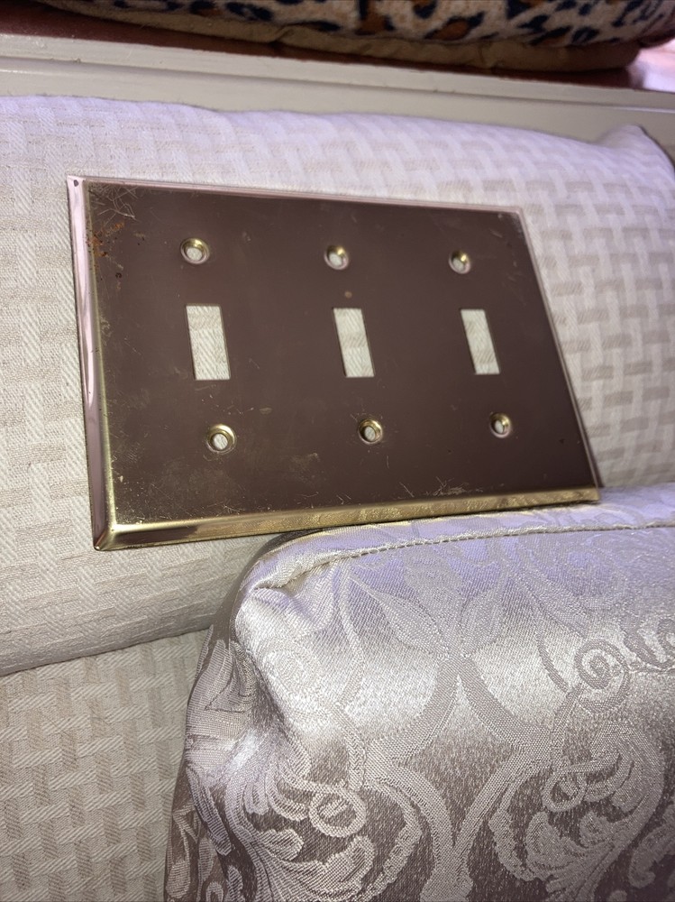 vintage brass switch cover three openings