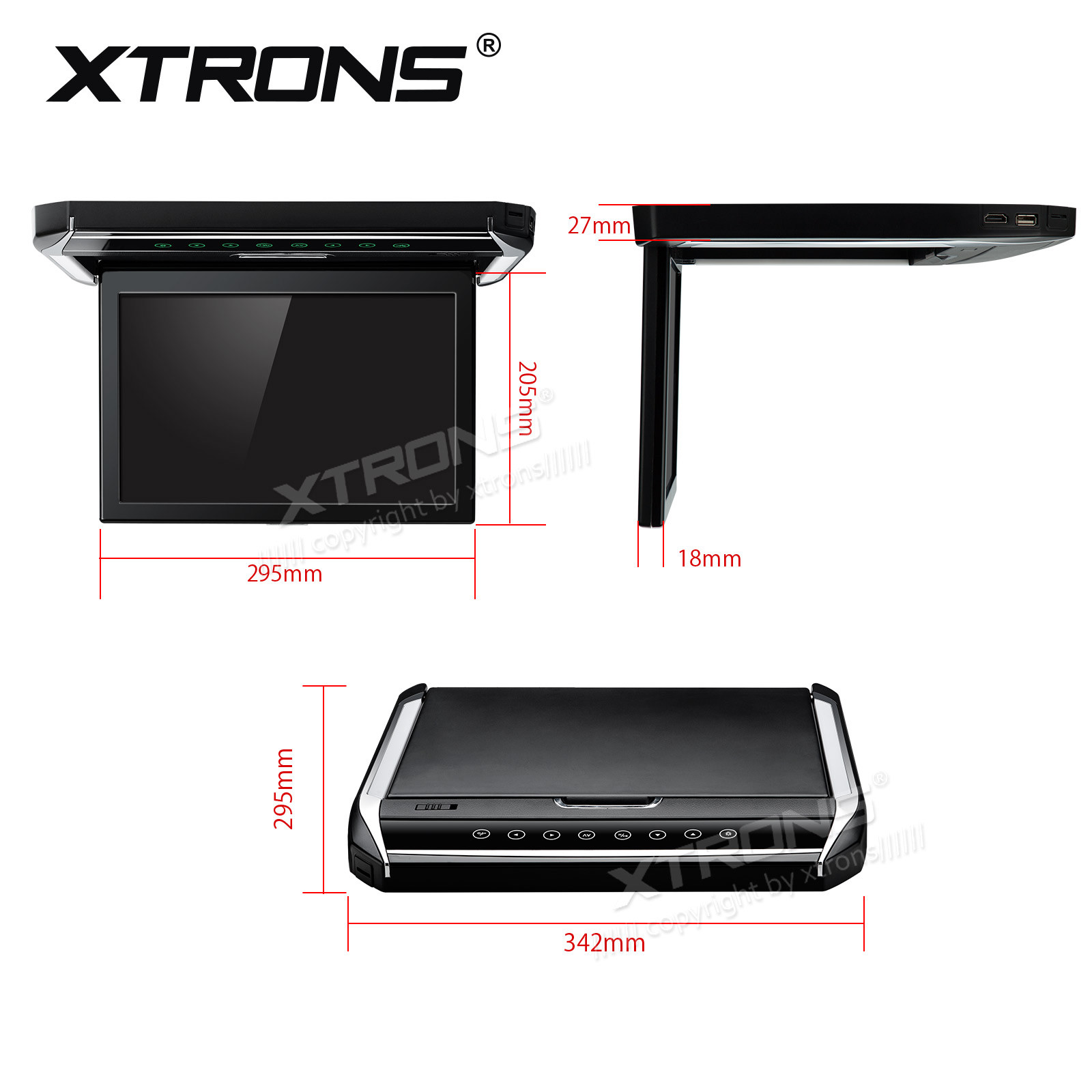 XTRONS 12.1" Car Overhead Player Wide Screen 1080P Flip Down Roof Mount Monitor