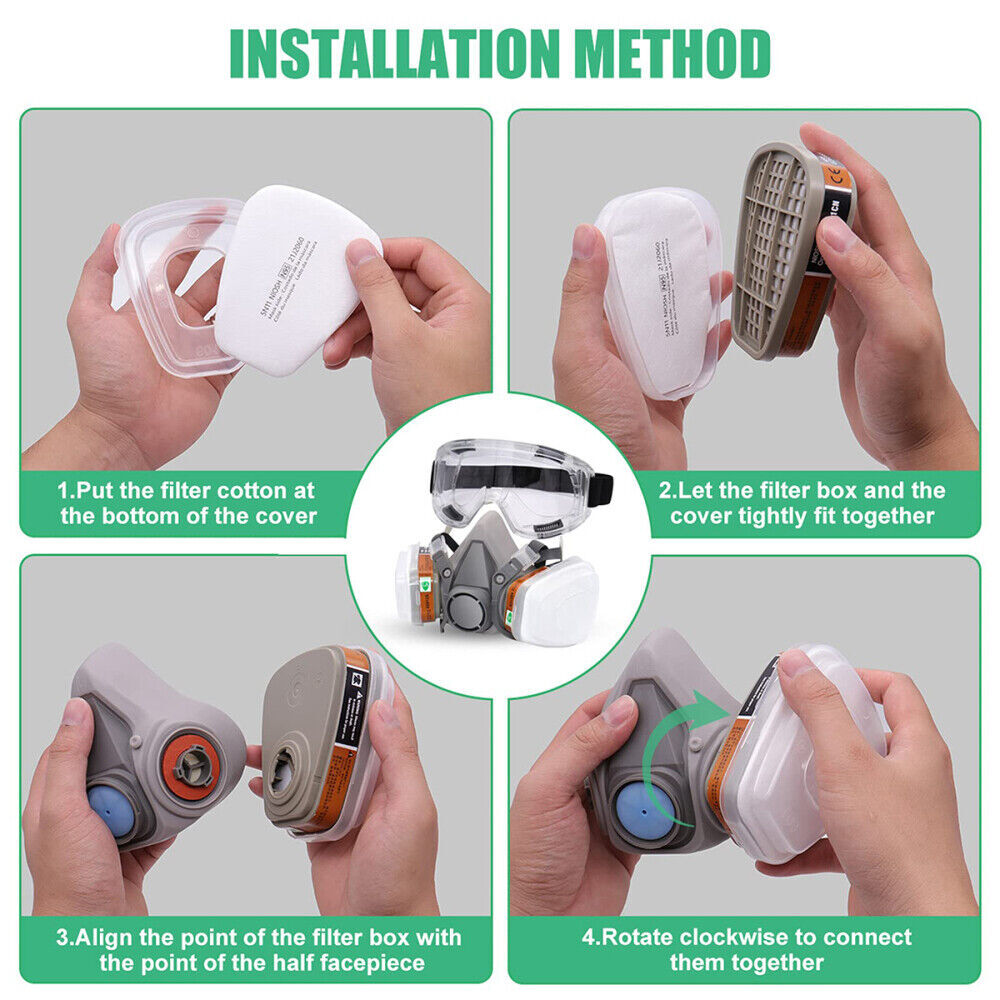 6200 Half Face 16 IN 1 Gas Mask Chemical Vapor Paint Spray Respirator + Filter