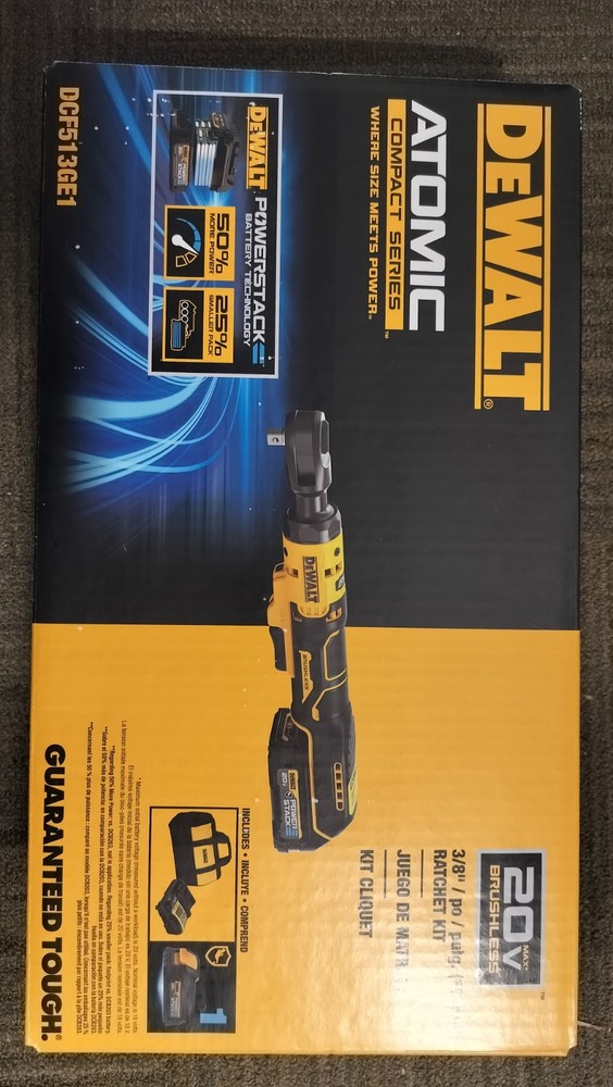 DEWALT DCF513GE1 Brushless Compact 3/8" Ratchet Kit Powerstack Battery