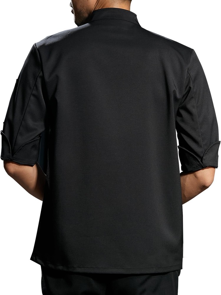 Chef Coat Stretch Lightweight Jacket Soft Black Half Sleeve Kitchen Uniform