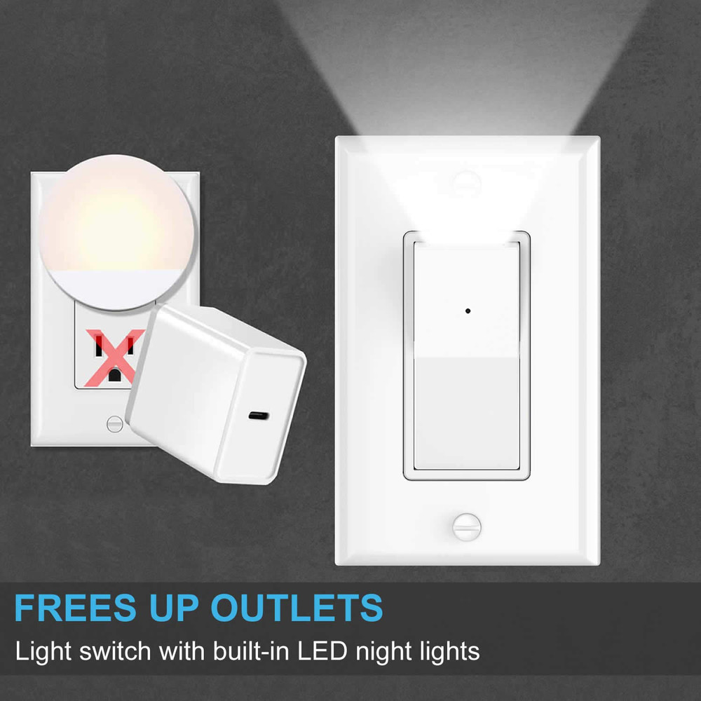 2 Pack Illuminated Light Switch,Paddle Rocker Wall Switch with LED Night Light,