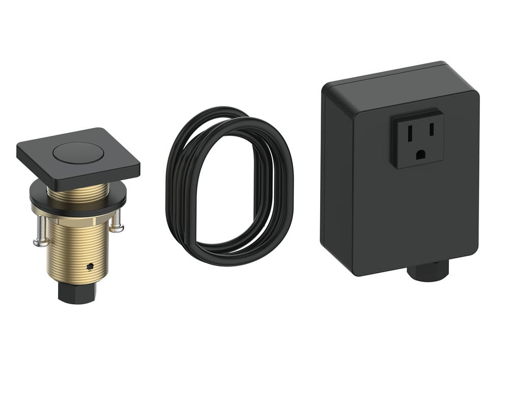 Cordless Air Switch Kit for Garbage Disposal - Matte Black Brass Push Button