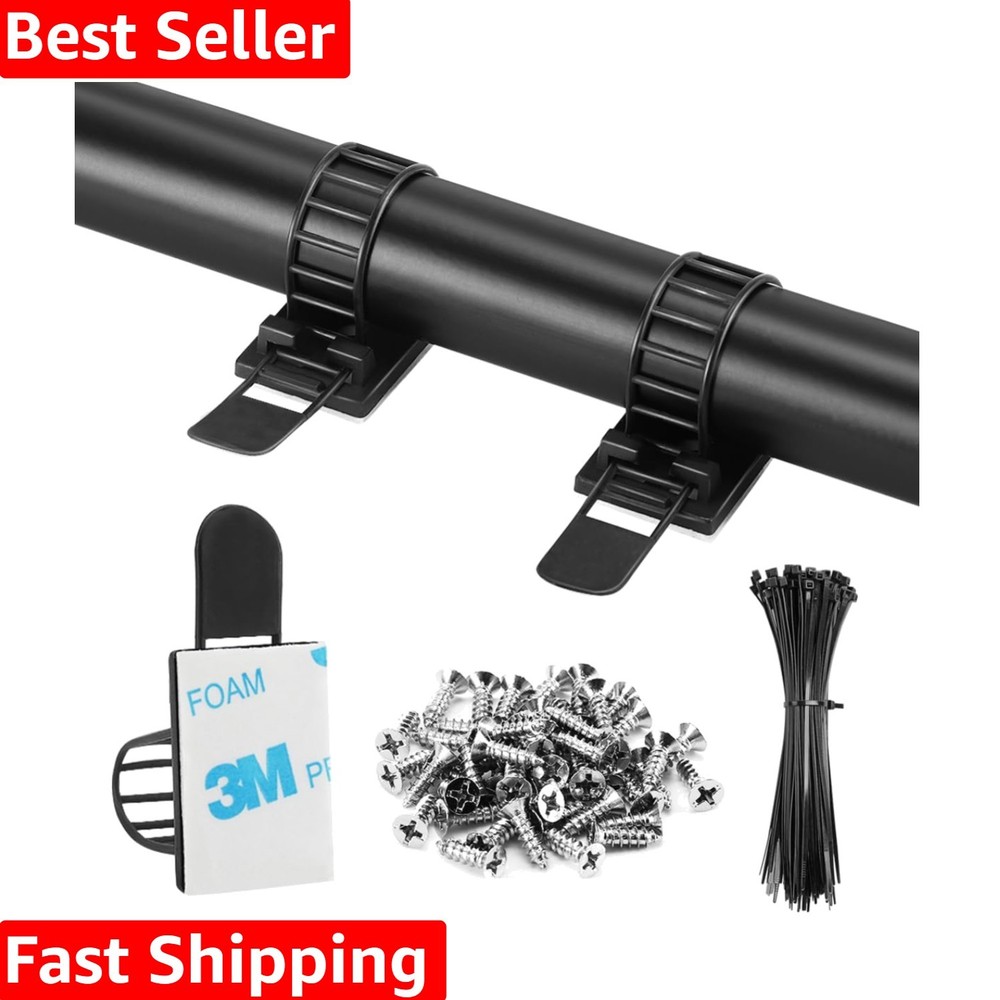 50Pcs Adhesive Cable Management Clips with 50Pcs Zip Ties, Adjustable Nylon C...