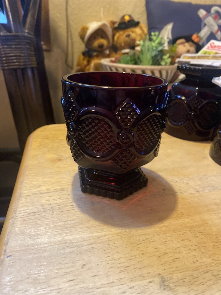 Vintage AVON Ruby Red Cape Cod Footed Juice Water Glasses 8oz 6 Available