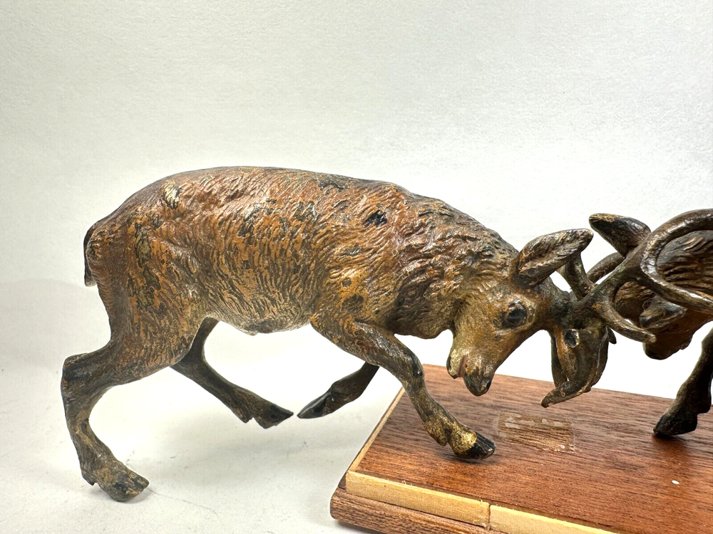 Large Vintage Vienna Bronze Stags Fighting