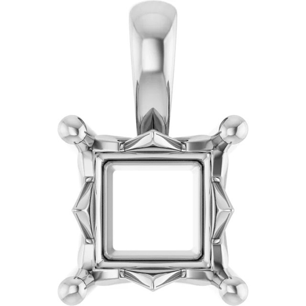 Pendant Mounting Princess Cut Solid 10K White Gold Sculptural Inspired Setting