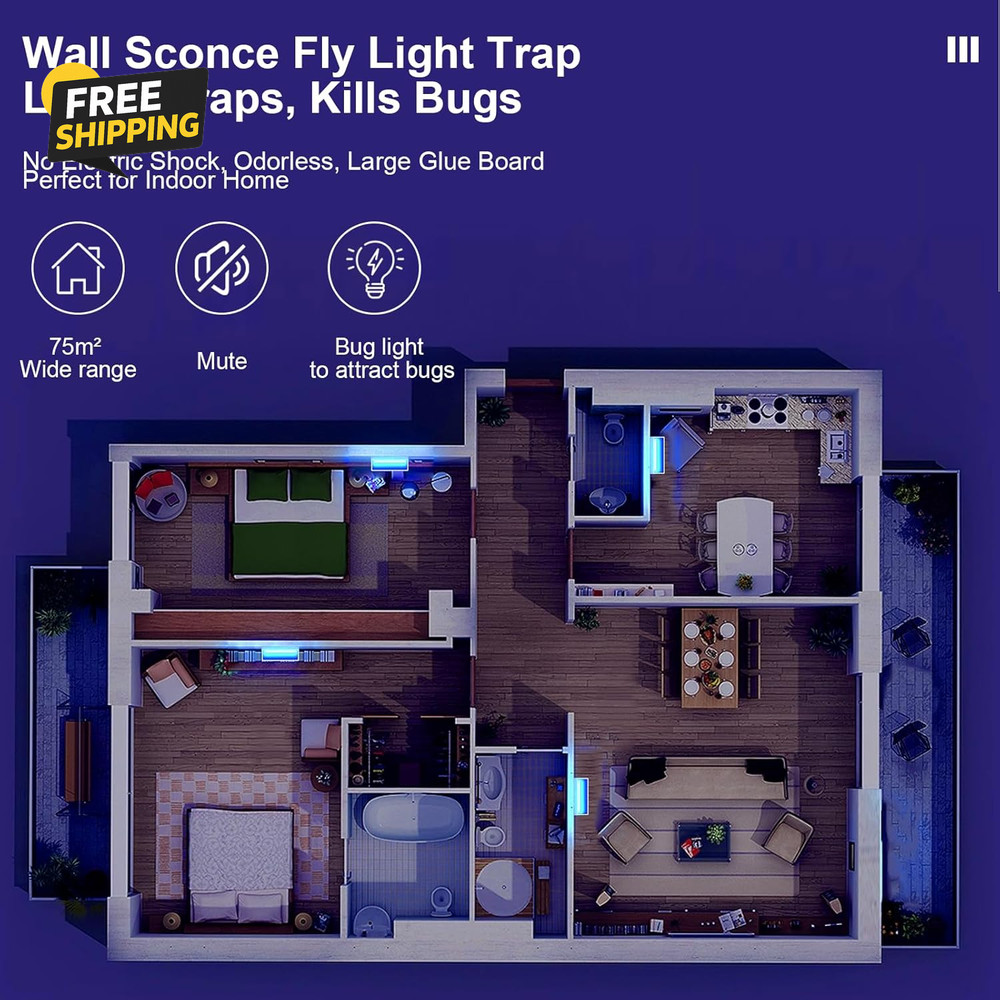 2 Pack Fly Trap Indoor, Fruit Fly Traps Wall Sconce UV Fly Light Bug Catcher