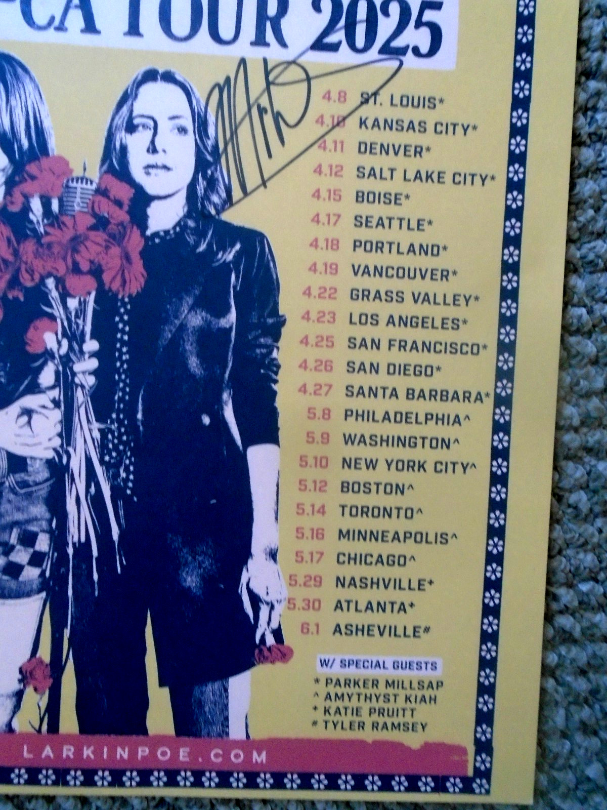 ORIGINAL CONCERT POSTER & TICKET_LARKIN POE_US-CA TOUR_SIGNED BY 2_SANTA BARBARA