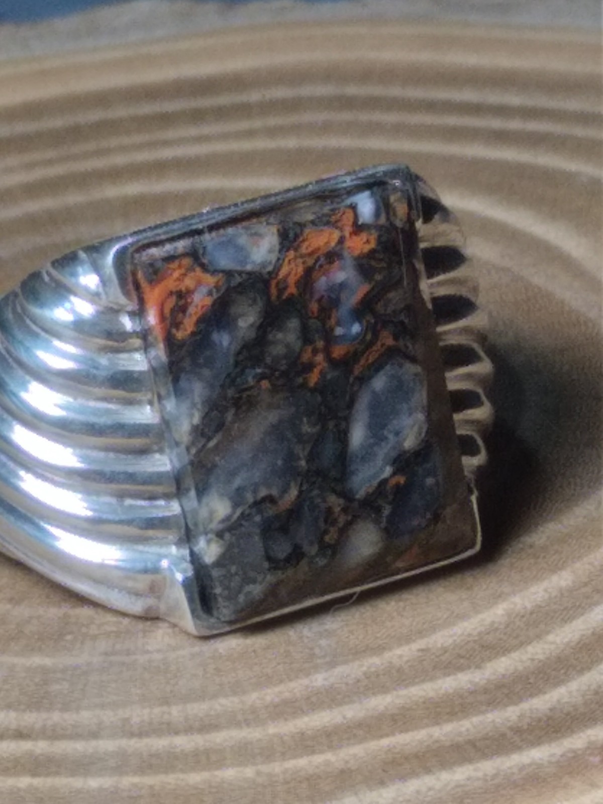 EXQUISITE COLORADO HIGHLY AGATIZED DINOSAUR BONE STERLING RING