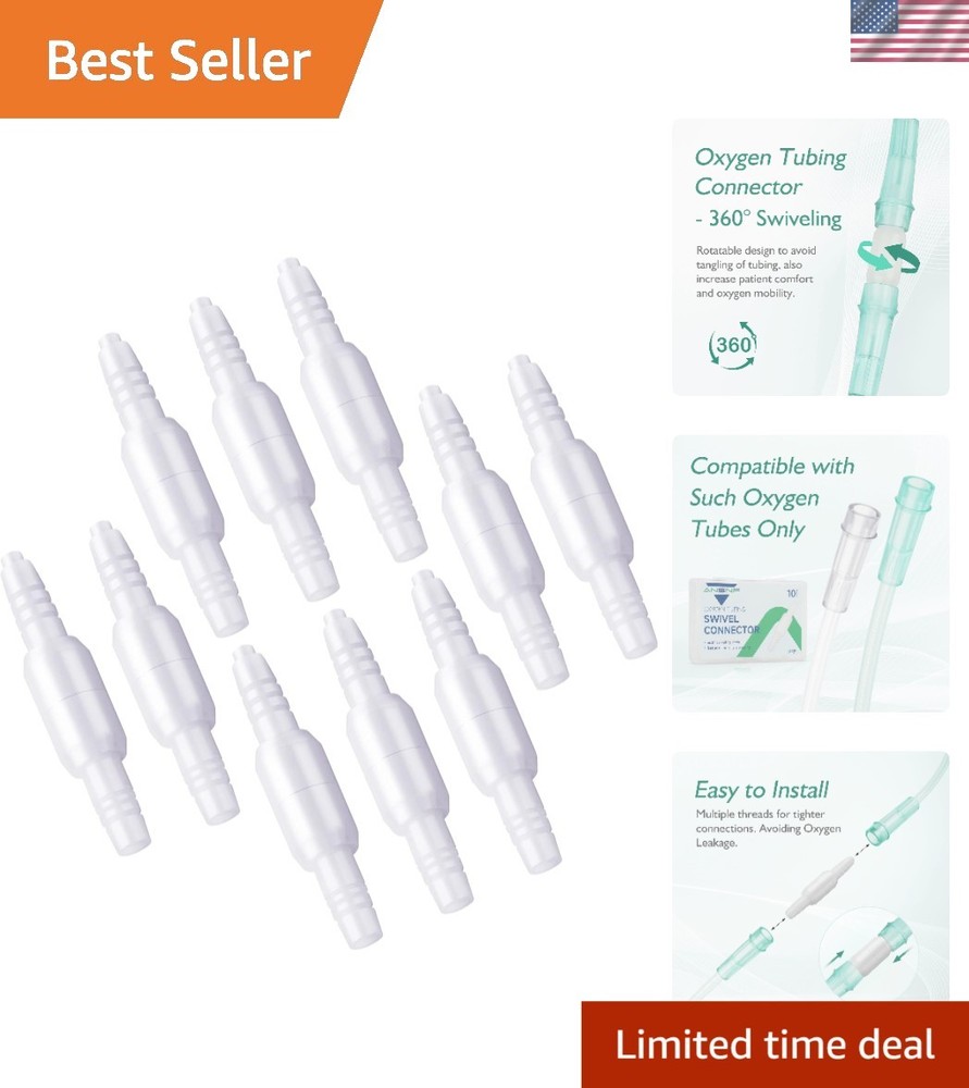 360° Rotation Oxygen Cannula Connector - No Leak, Easy Install - 10 Pack