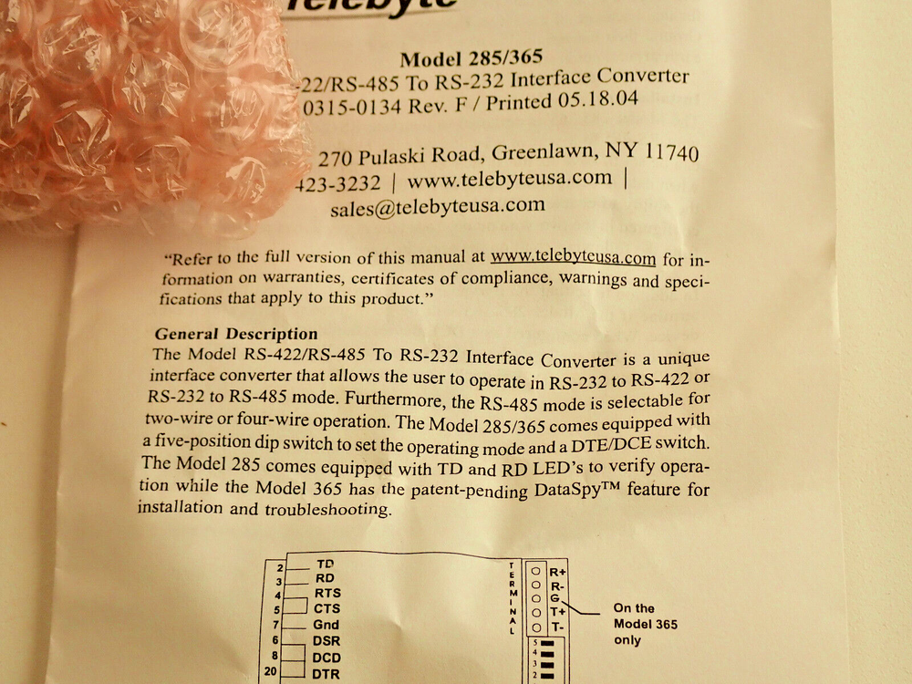 1 - TELEBYTE 365F SUPERVERTER AND INTERFACE CONVERTER MODULE.