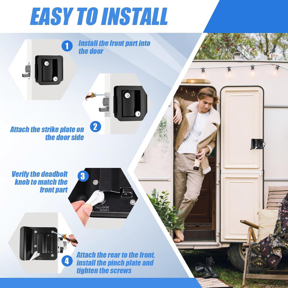 RV Entry Door Lock Replacement - Upgrade Door Latch Handle with Paddle Deadbolt