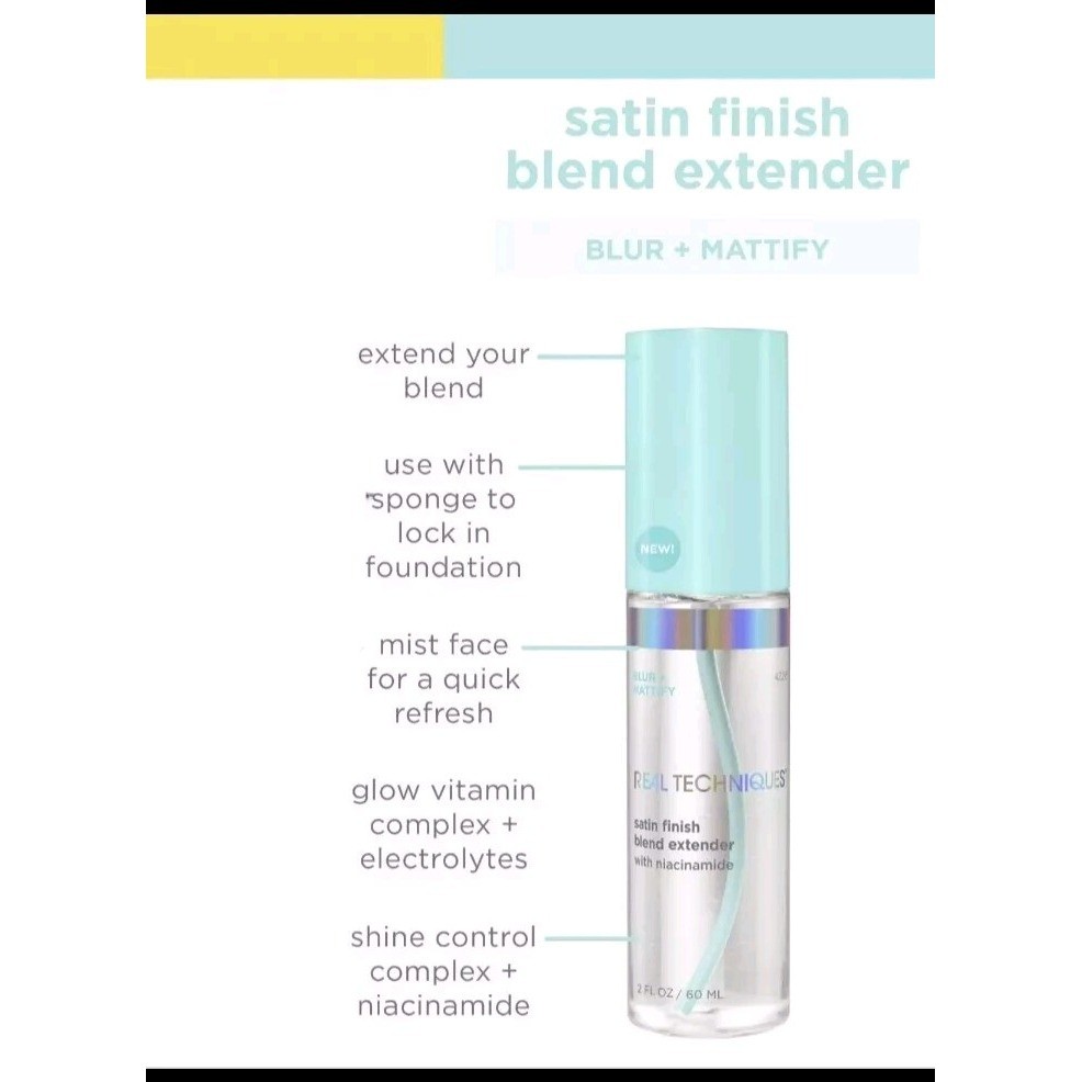 Real Techniques Setting Spray Satin Finish Extender for Face MakeUp 2oz Blur+Mat