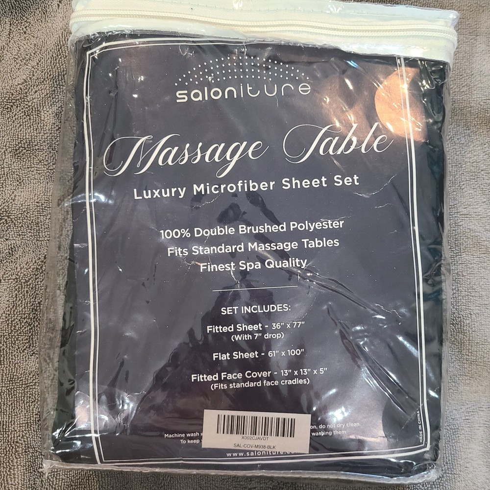Massage Table Sheet Set 3 Pieces, Black Microfiber Fitted & Flat Sheet, Face Cov