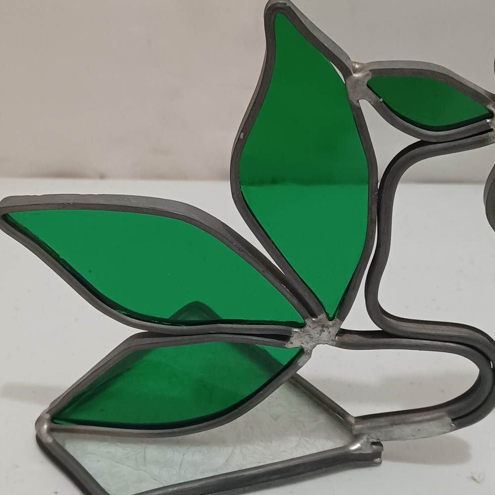 stained glass rosebud on stand 6"