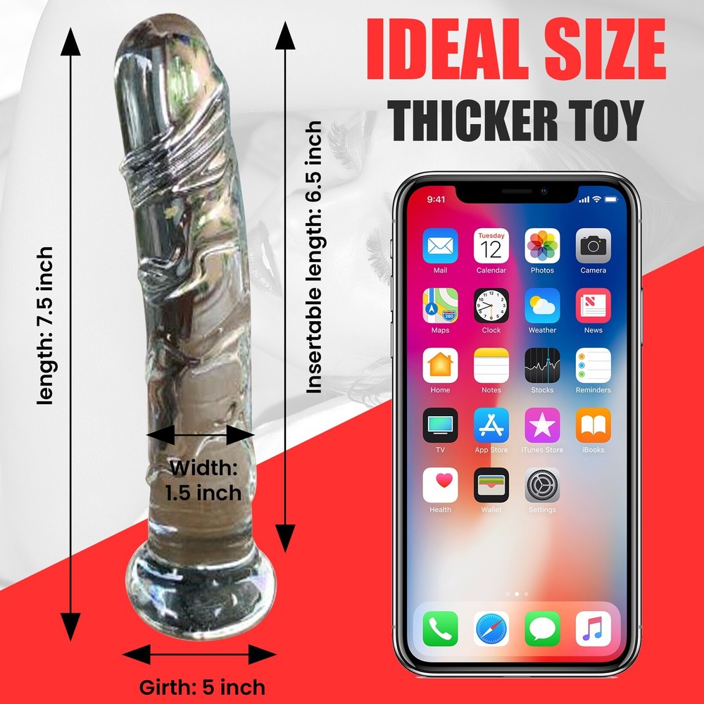 Realistic Glass Dildo, Clear  Medium