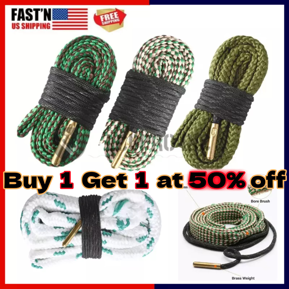 Bore Rope Gun Snake Barrel Cleaners .22 thru .45 & 12 20 Ga Rifle Shotgun Pistol