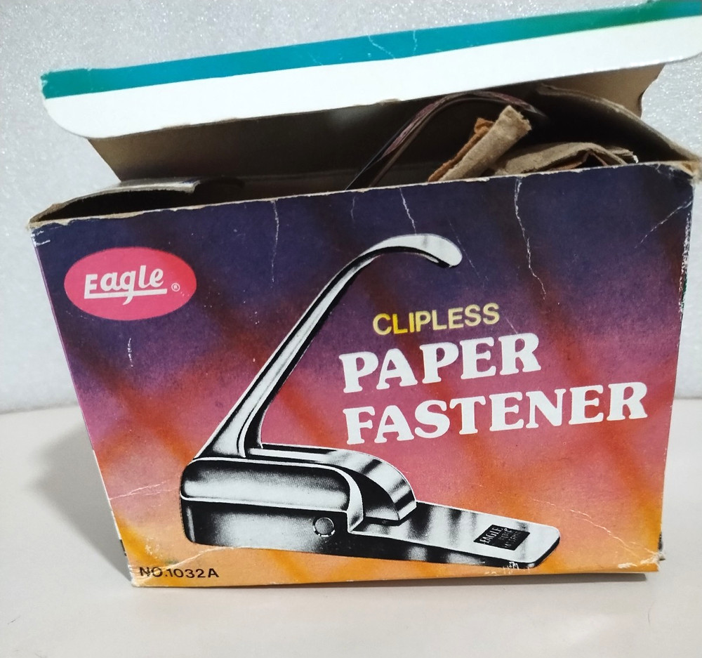 Vtg Chrome Clipless Paper Fastener No 1032A Eagle 5" Original Box Office Tool