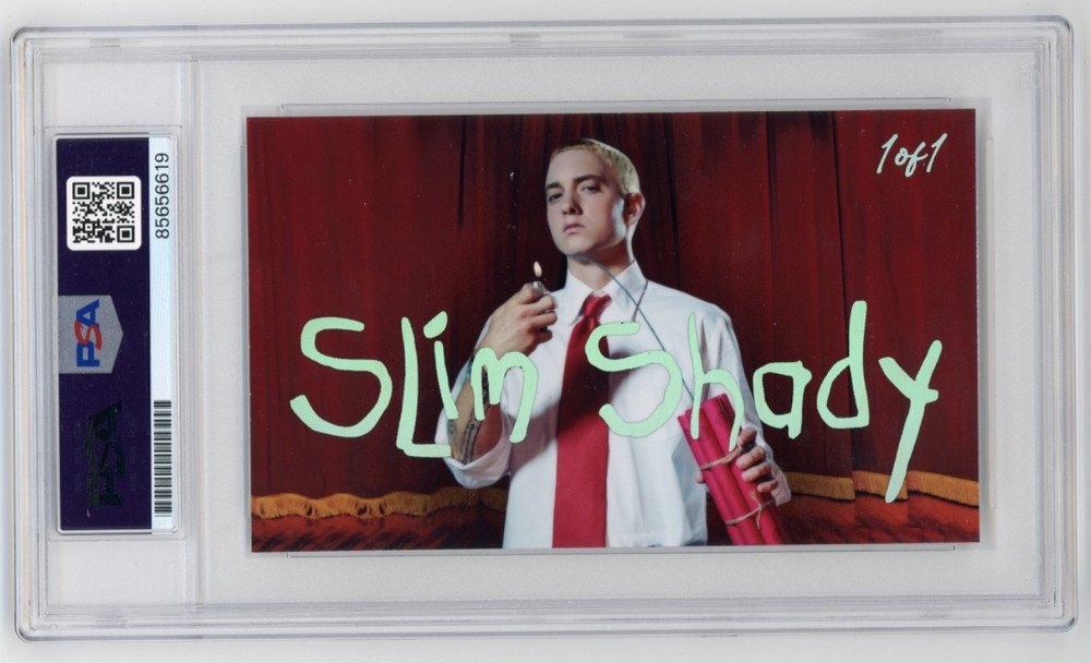 Eminem Signed Cut Custom The Real Slim Shady 3x5 Card PSA DNA Slabbed AUTO