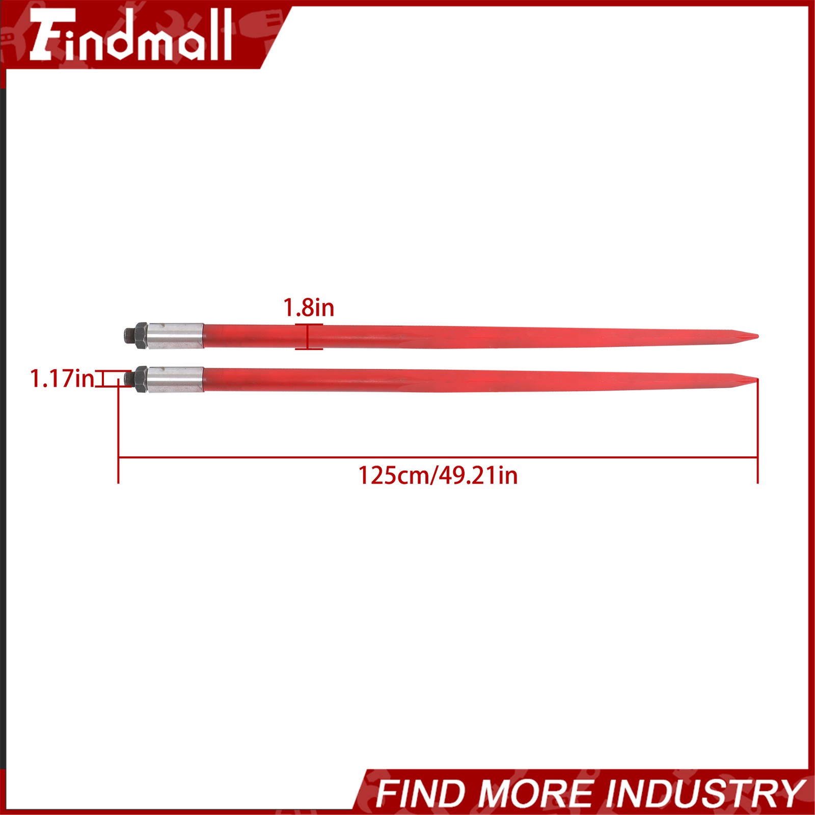 2-Pack Red Hay Bale Spear 49" 4500 lbs Capacity Spike Fork For Loaders Tractors