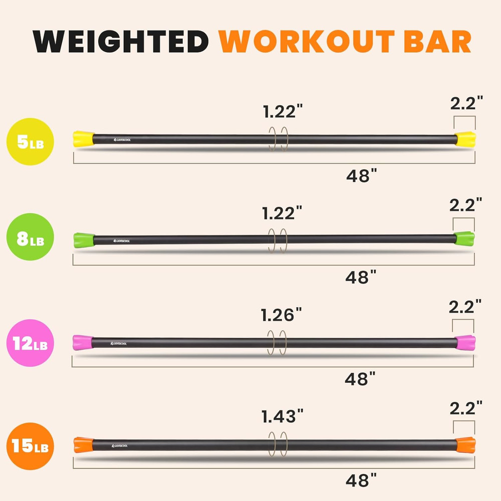 LIONSCOOL Workout Weighted Bar,Padded Exercise Weight Bar, Solid Steel Stretchin
