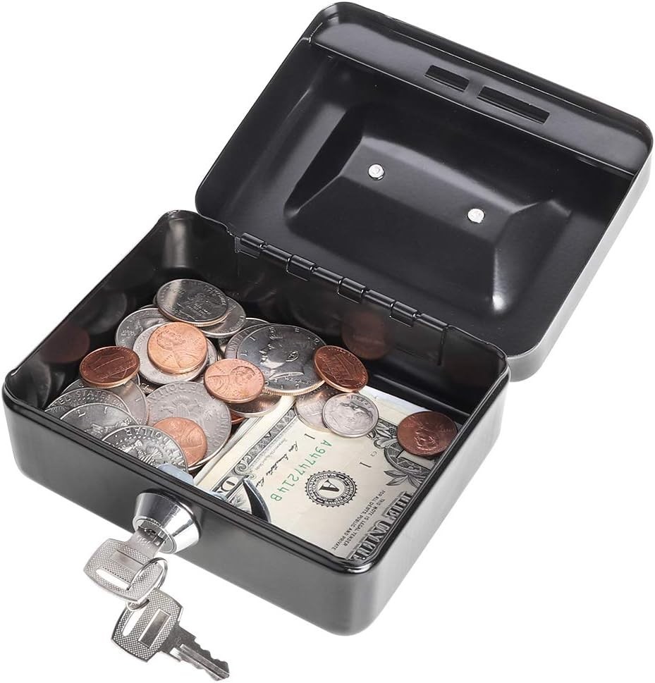 Key-Controlled Black Cash Box - Small Size for Personal Security & Convenience
