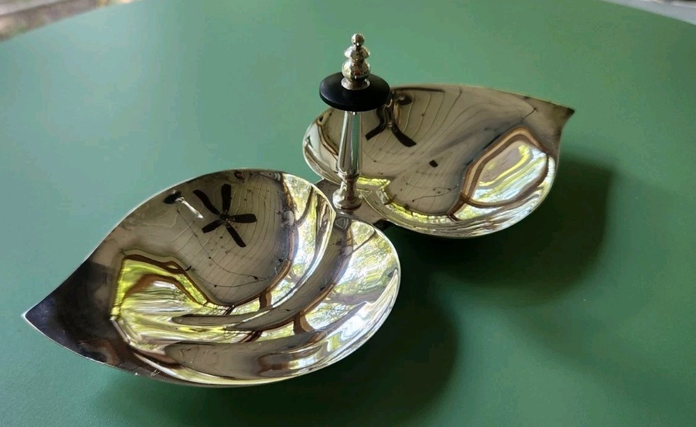 F. B. Rogers Silver Co - Silver on Copper - 2 Leaf Serving - Condiment Dish