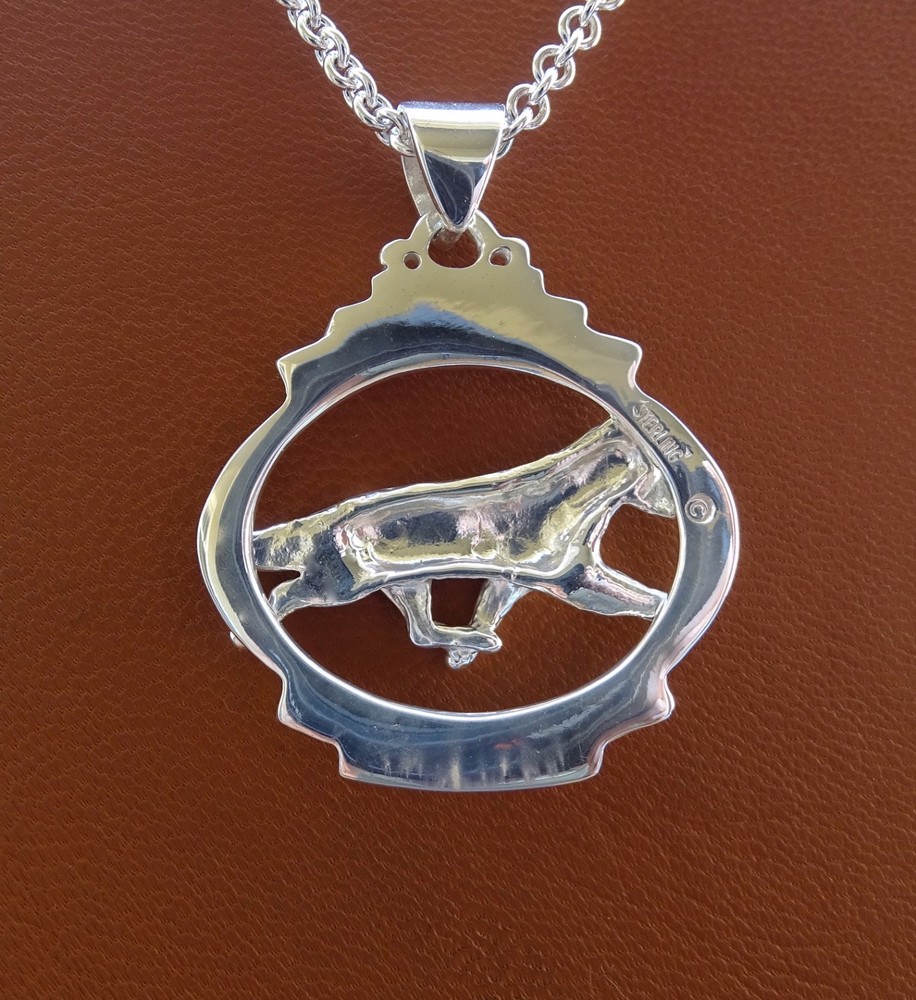 Small Sterling Silver German Shepherd Dog Moving Study On A Oval Frame