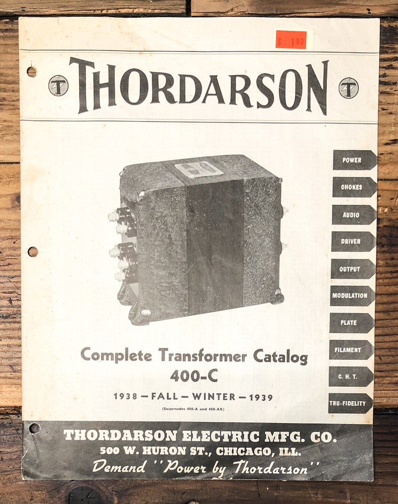 Thordarson Complete Transformer Catalog # 400-C 1939   23pg  *Original*